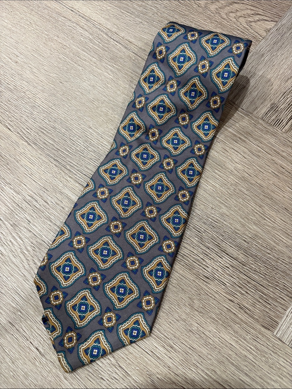 Sheaf & Caber Silk Tie Gray Blue Vintage